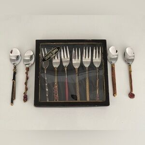 CREATIVE COPPER Box Set 6 Art Dessert Forks Plus 4 Tea Spoons No Box Unique